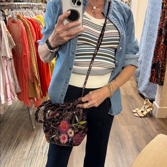 Johnny Was NWT Ulla Velvet Maroon Leopard Flo Embroidered Crossbody Pouch Bag - Picture 13 of 14